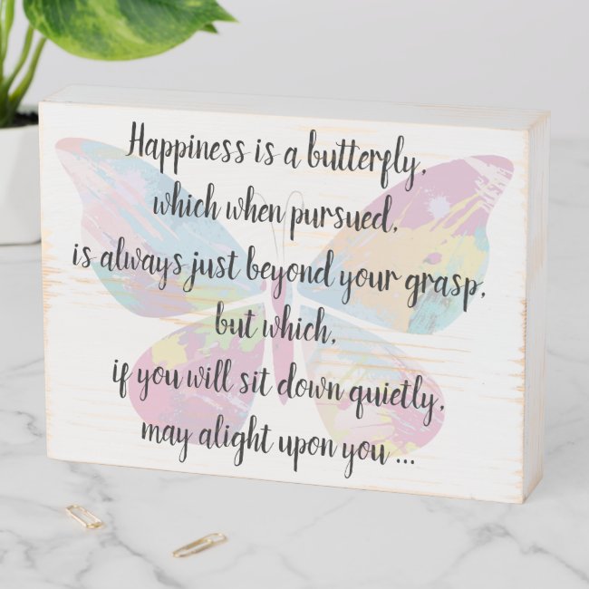Colorful Butterfly Happiness Wooden Box Sign