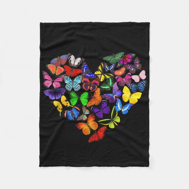 Colorful Butterfly Heart Butterflies Love Valentin Fleece Blanket (Front)