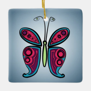 Colorful Butterfly Illustration Ceramic Ornament