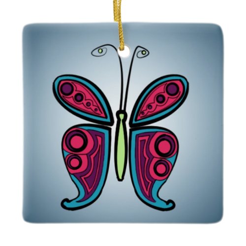 Colorful Butterfly Illustration Ceramic Ornament