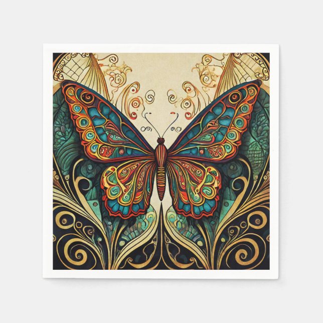 Colorful Butterfly Illustration Napkins (Front)