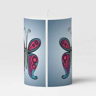 Colorful Butterfly Illustration Pillar Candle