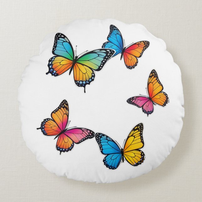 Colorful Butterfly Illustration Round Pillow (Front)