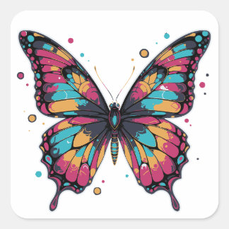 Colorful Butterfly Illustration Square Sticker