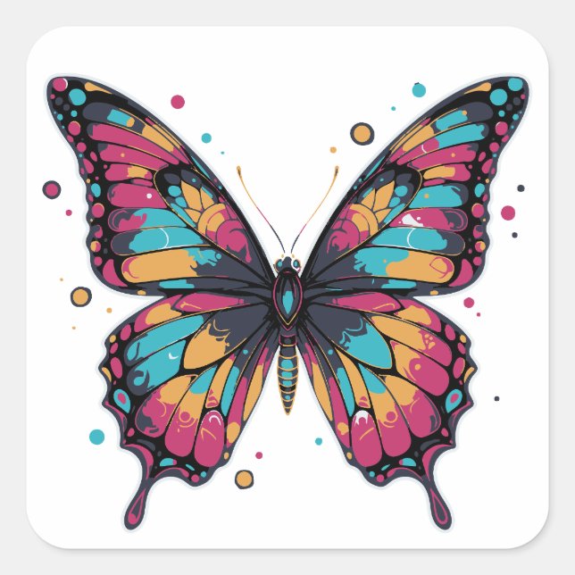 Colorful Butterfly Illustration Square Sticker (Front)