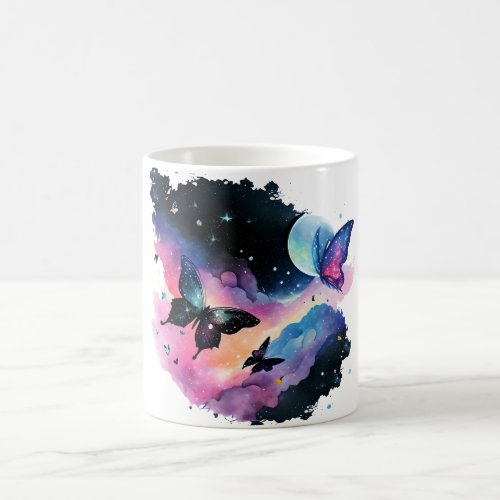 Colorful butterfly in outer space coffee mug