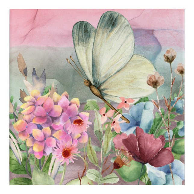 Colorful Butterfly Kisses Among Wildflowers Acrylic Print (Front)