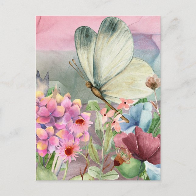 Colorful Butterfly Kisses Among Wildflowers Postcard (Front)