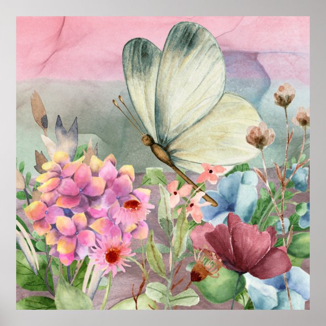 Colorful Butterfly Kisses Among Wildflowers Poster (Front)