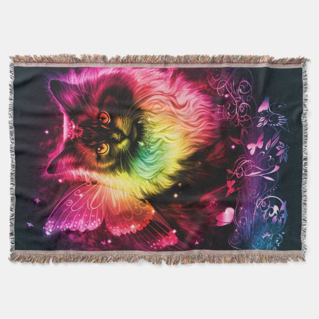 Colorful Butterfly Kitty Throw Blanket (Front)