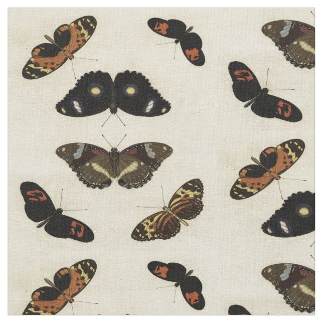 Colorful Butterfly Medley on Cream Background Fabric (Close Up)