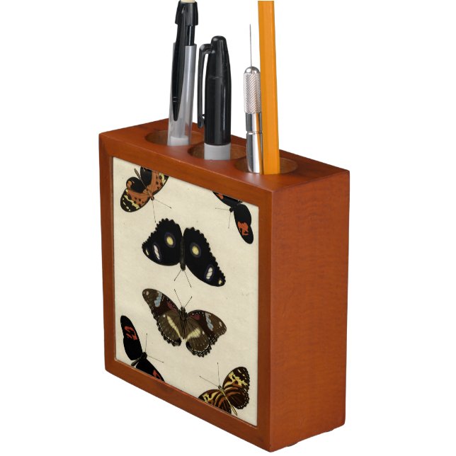 Colorful Butterfly Medley on Cream Background Pencil/Pen Holder (In Situ)
