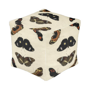 Colorful Butterfly Medley on Cream Background Pouf