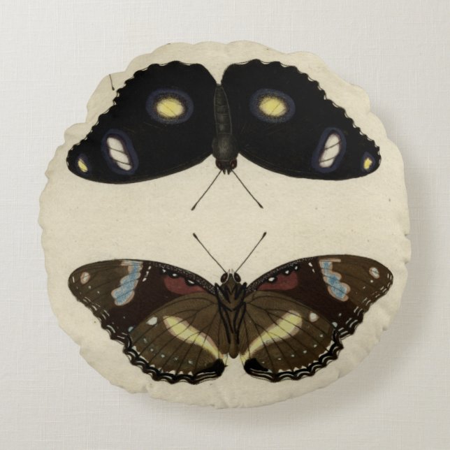 Colorful Butterfly Medley on Cream Background Round Pillow (Front)