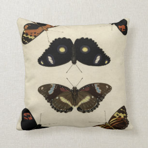 Colorful Butterfly Medley on Cream Background Throw Pillow
