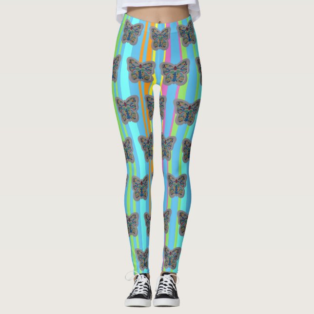 Colorful Butterfly Mosaic Pattern Legging (Front)