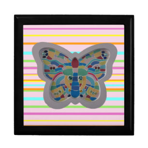 Colorful Butterfly Mosaic Striped Keepsake Box