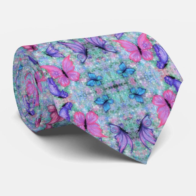 Colorful Butterfly Neck Tie Flying Butterflies (Rolled)