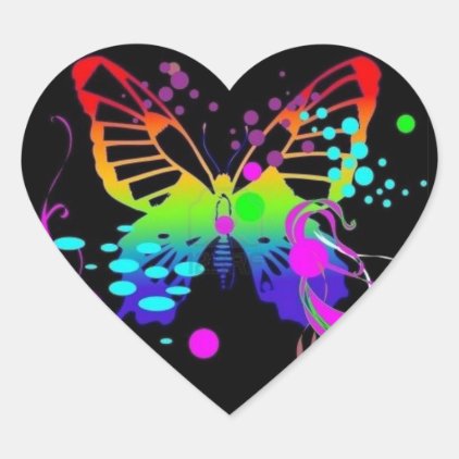 Colorful Butterfly on Black Birthday Heart Sticker