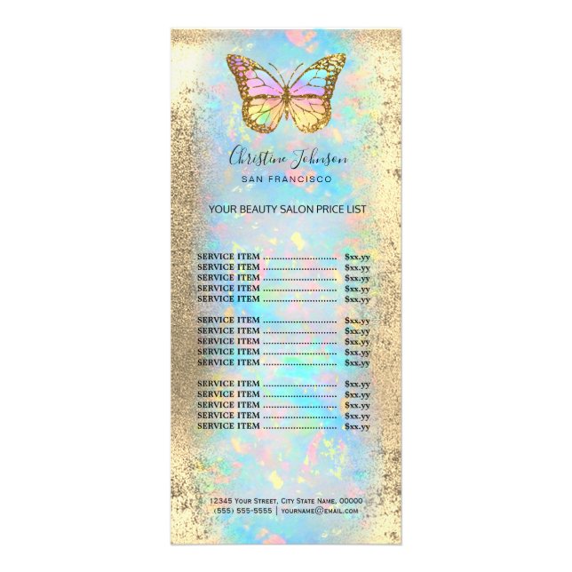 colorful butterfly on faux gold foil rack card (Front)
