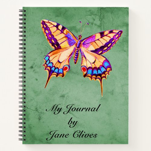 Colorful Butterfly on Green Background Journal