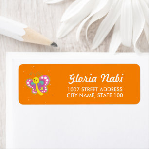 Colorful butterfly on orange label