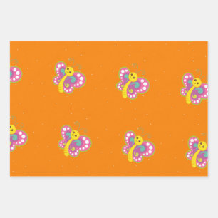 Colorful butterfly on orange wrapping paper sheets