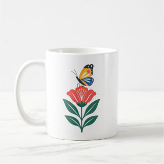Colorful Butterfly On Red Flower Art Coffee Mug