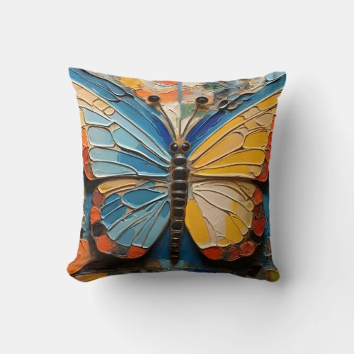 Colorful Butterfly Painting Throw Pillow