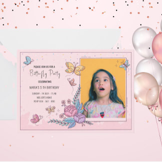 Colorful butterfly party birthday invitation
