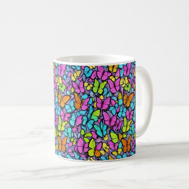 Colorful Butterfly Pattern Coffee Mug (Front Right)