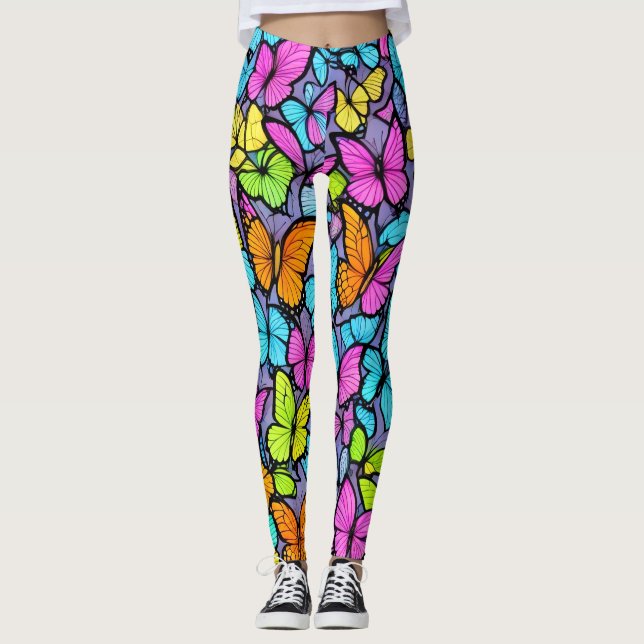 Colorful Butterfly Pattern Leggings (Front)