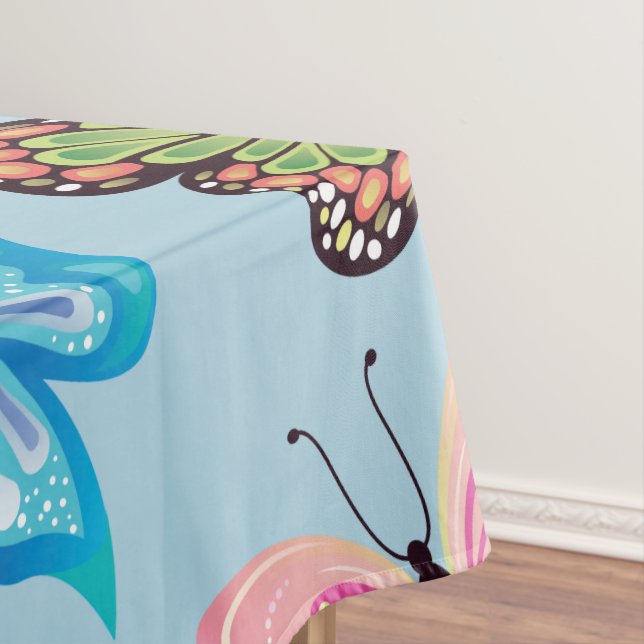 Colorful Butterfly Pattern Pastel Light Blue Tablecloth (In Situ)
