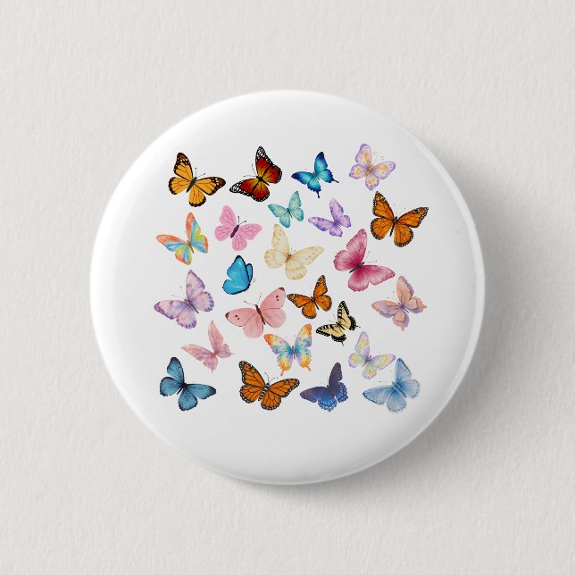Colorful Butterfly Pattern Pinback Button (Front)