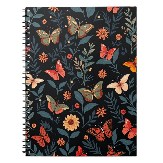 Colorful Butterfly Pattern Spiral Notebooks (Front)