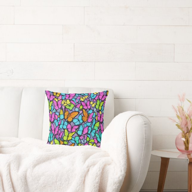 Colorful Butterfly Pattern Throw Pillow (Couch)