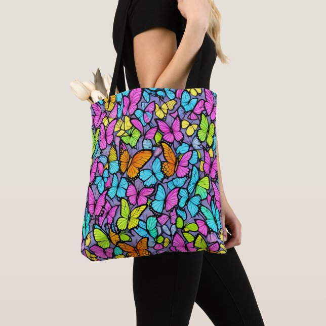 Colorful Butterfly Pattern Tote Bag (Close Up)