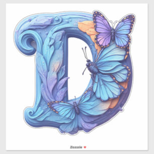 Colorful Butterfly Perched On Bright Blue Letter D Sticker