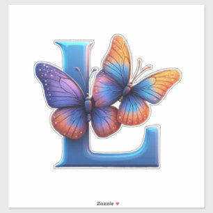 Colorful Butterfly Perched On Bright Blue Letter L Sticker