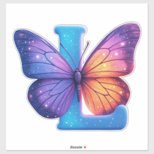 Colorful Butterfly Perched On Bright Blue Letter L Sticker