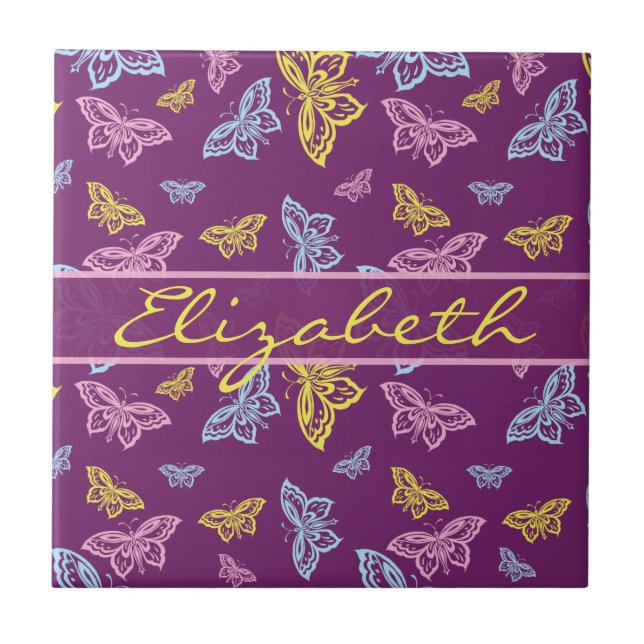 Colorful Butterfly Personalize Pattern Ceramic Tile (Front)