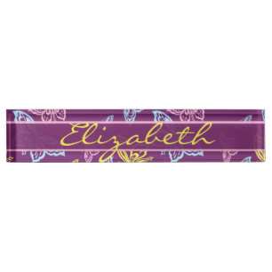 Colorful Butterfly Personalize Pattern Desk Name Plate