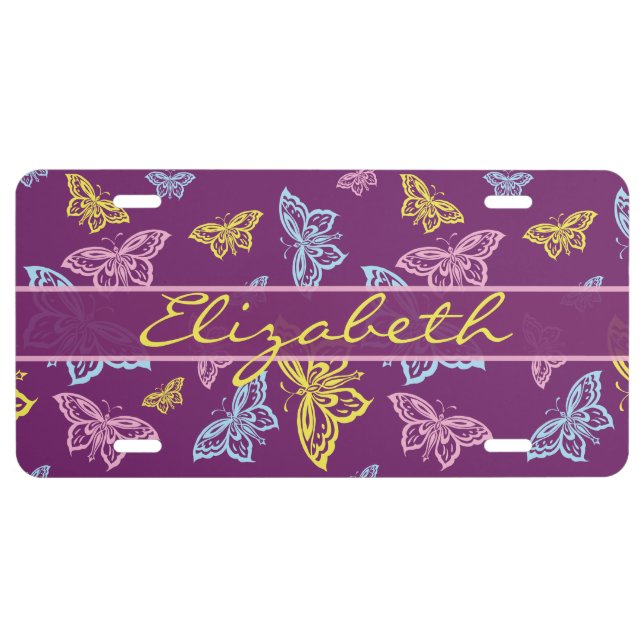 Colorful Butterfly Personalize Pattern License Plate (Front)