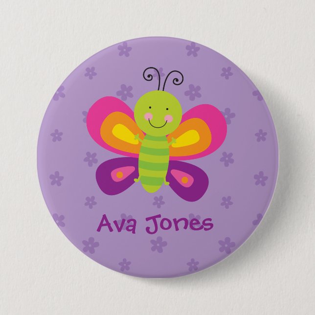 Colorful Butterfly Personalized Pin Button (Front)