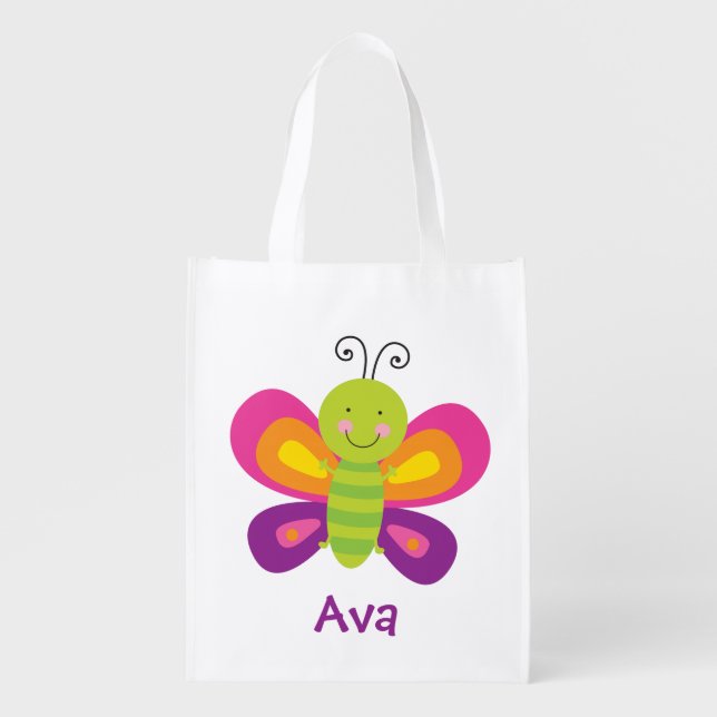 Colorful Butterfly Personalized Reusable Bag (Front)