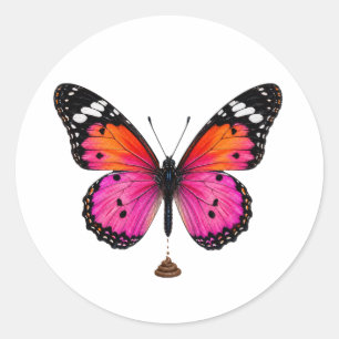 Colorful Butterfly Pooping Classic Round Sticker