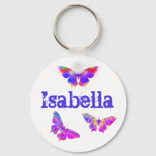 Colorful Butterfly Purple Pink Isabella Add Name Keychain