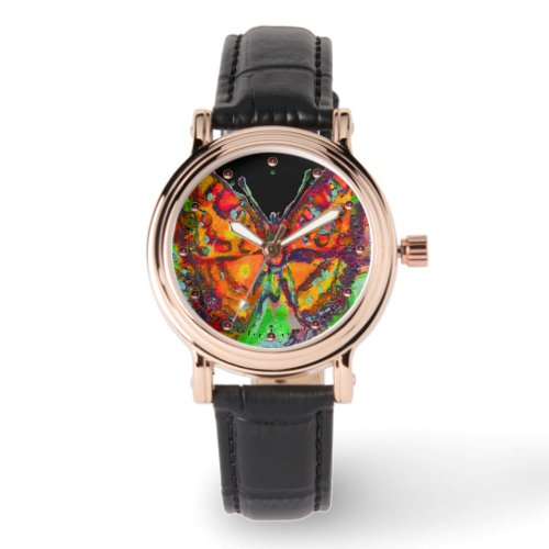 COLORFUL BUTTERFLY RED GOLD YELLOW BLACK WATCH