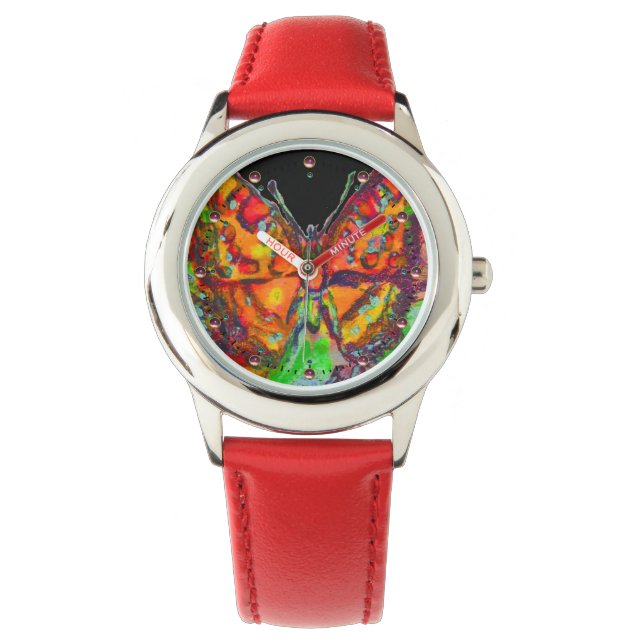COLORFUL BUTTERFLY RED ,GOLD YELLOW BLACK WATCH (Front)