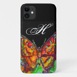 COLORFUL BUTTERFLY RED GOLD YELLOW MONOGRAM Black iPhone 11 Case